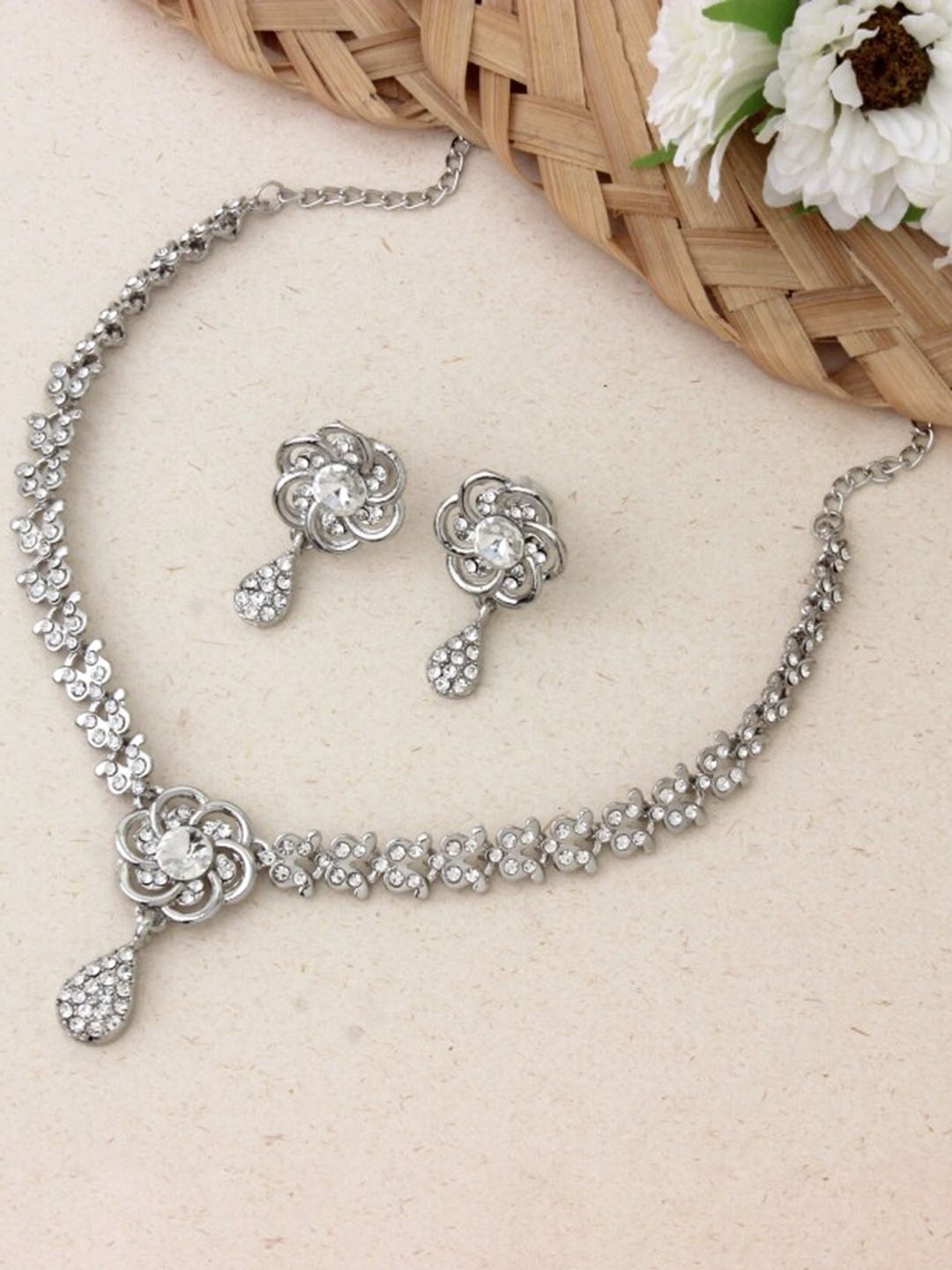 

Atasi International Silver-Plated Crystal Studded Jewellery Set