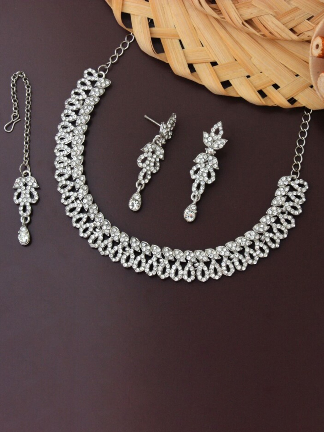 

Atasi International Silver-Plated Crystal Studded Jewellery Set