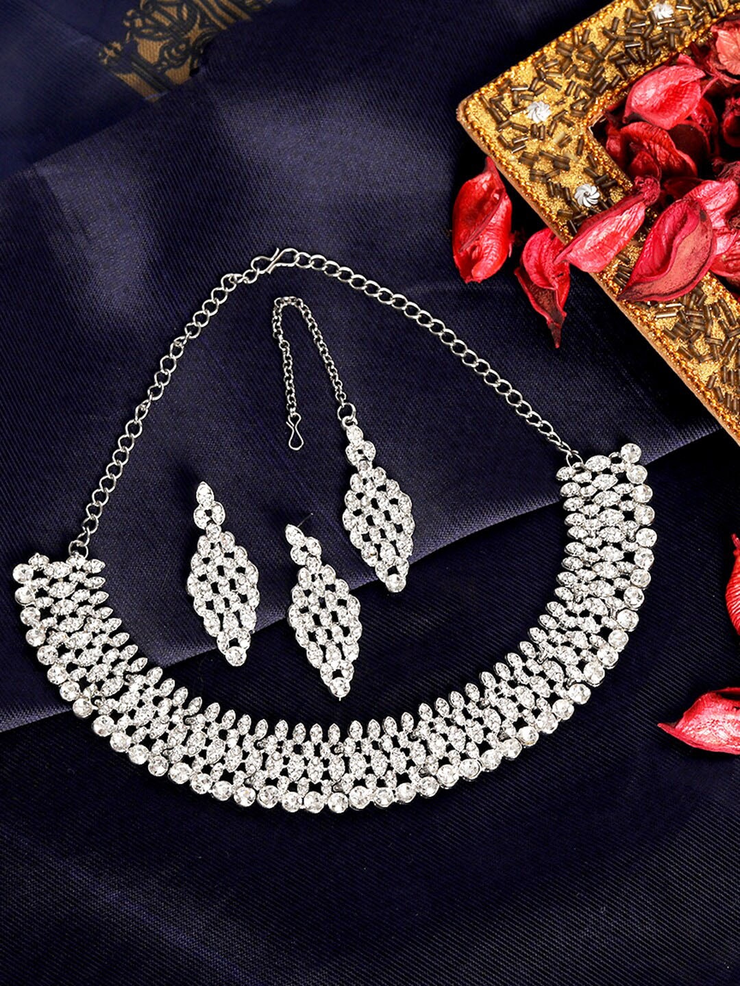 

Atasi International Silver-Plated Crystal Stone-Studded Jewellery Set