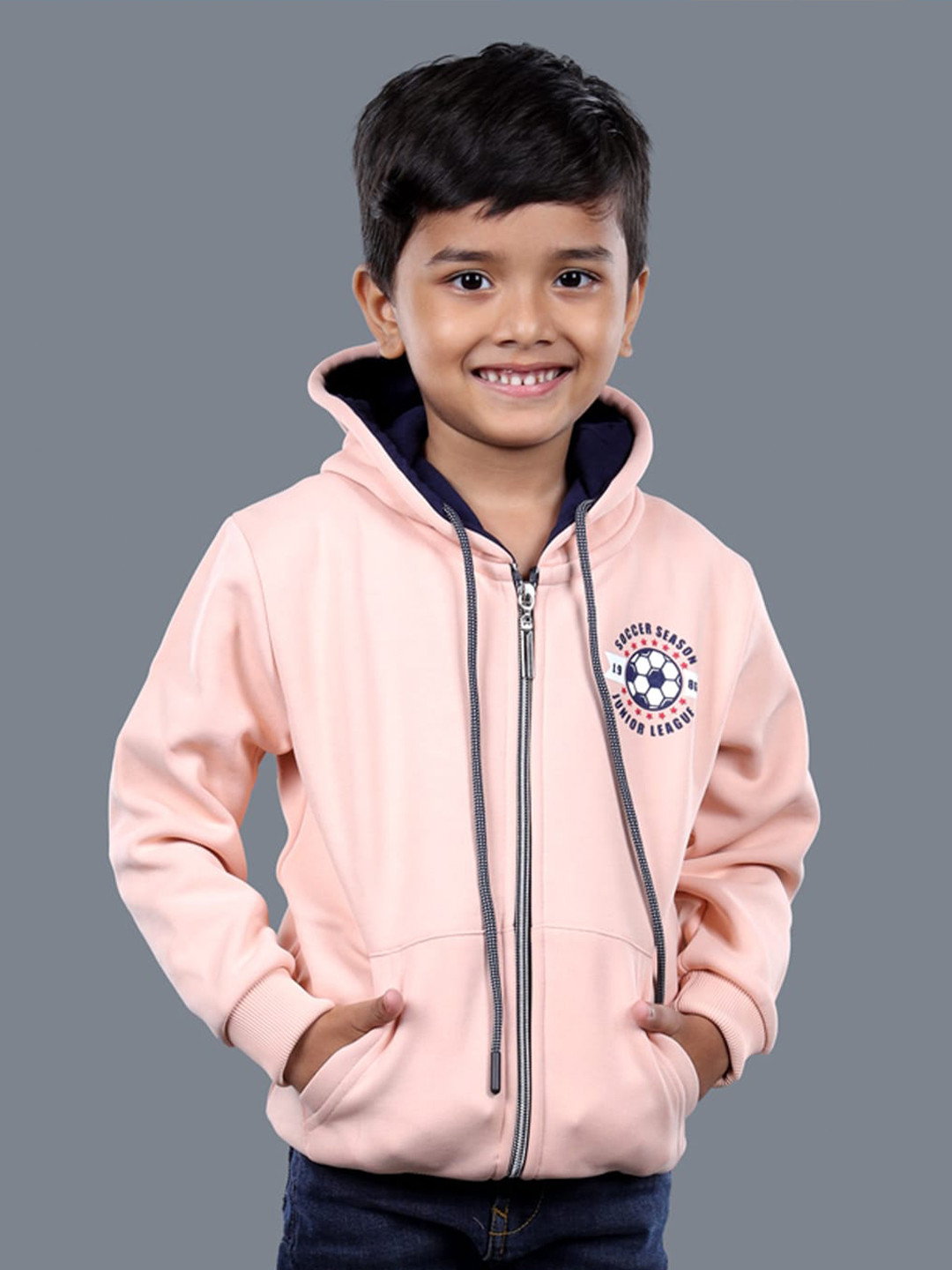 

3PIN Boys Hooded Front-Open Sweatshirt, Peach