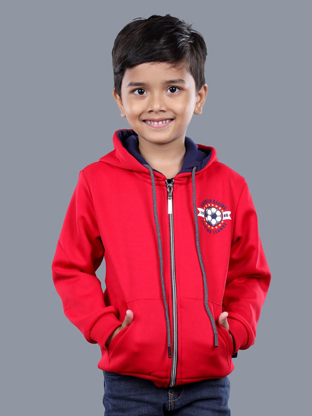 

3PIN Boys Hooded Front-Open Sweatshirt, Red