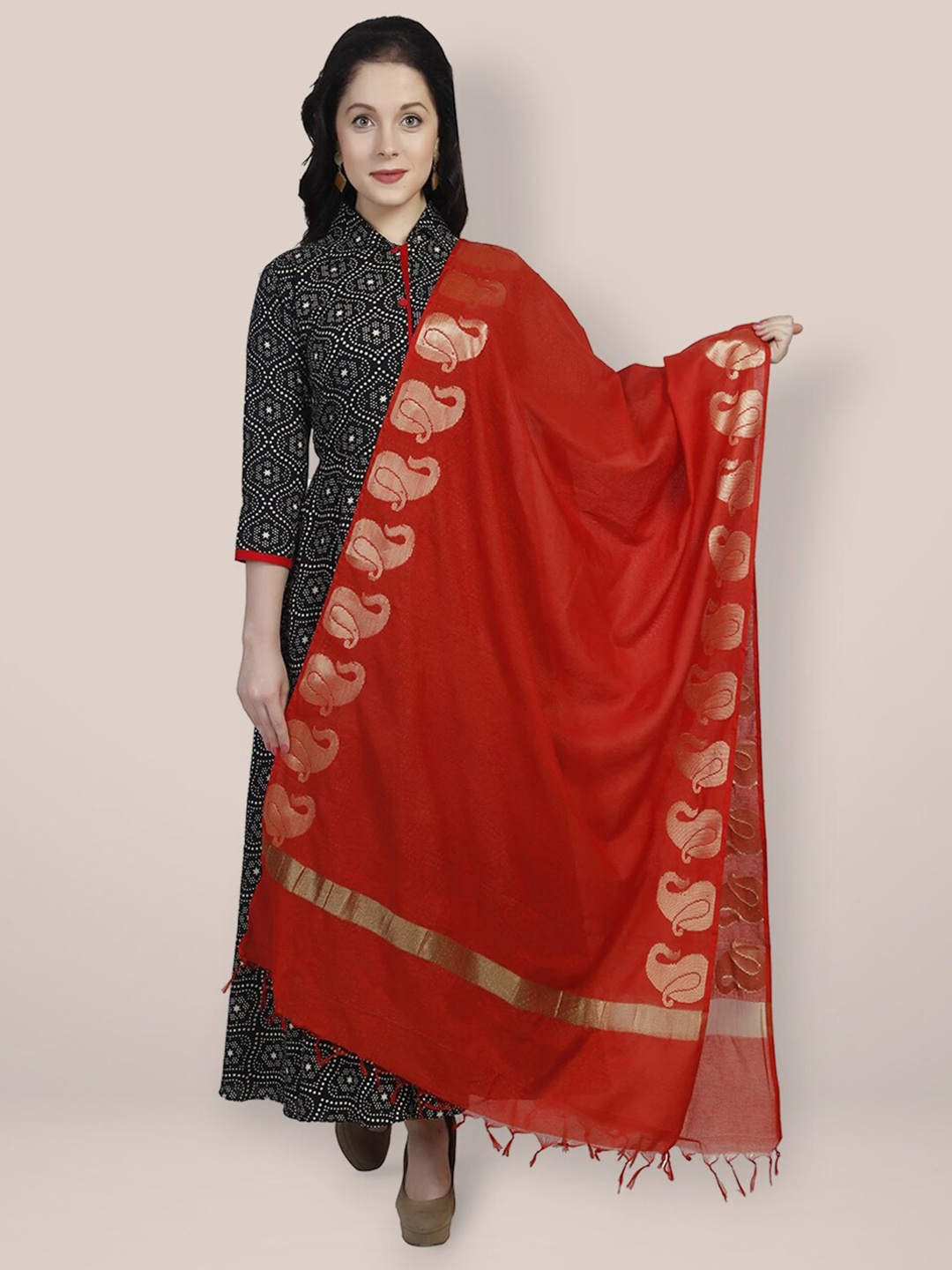 

Dupatta Bazaar Ethnic Motifs Woven Design Dupatta, Red