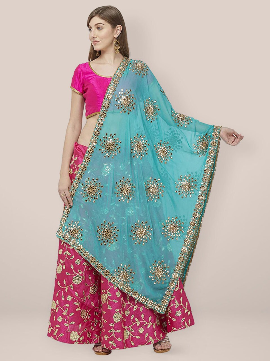 

Dupatta Bazaar Embroidered Dupatta with Gotta Patti, Turquoise blue