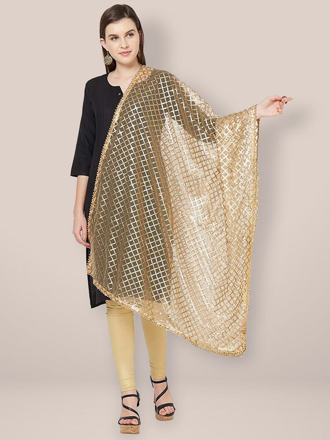 

Dupatta Bazaar Embroidered Dupatta with Zari, Gold