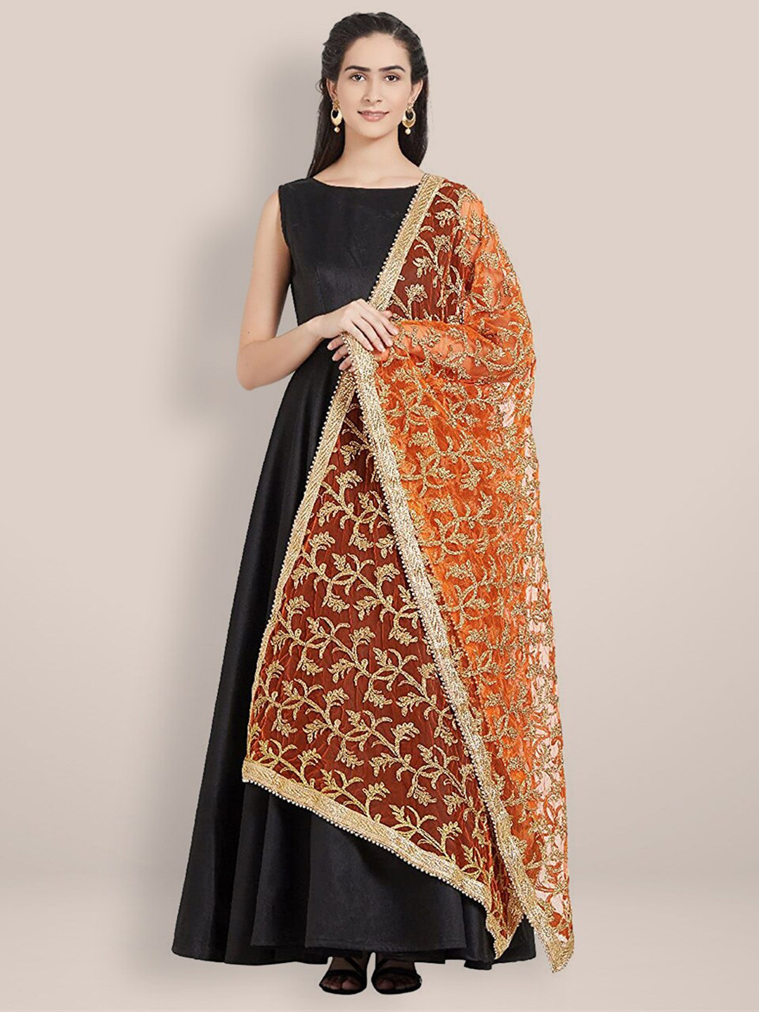 

Dupatta Bazaar Embroidered Dupatta with Zardozi, Orange