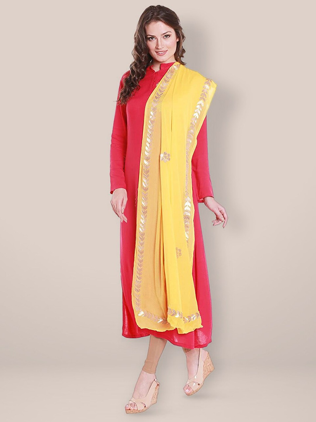 

Dupatta Bazaar Embroidered Dupatta with Gotta Patti, Yellow