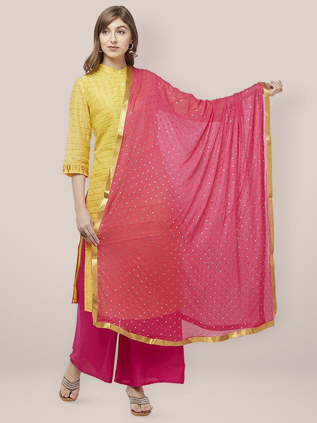 

Dupatta Bazaar Embroidered Foil Print Dupatta, Pink