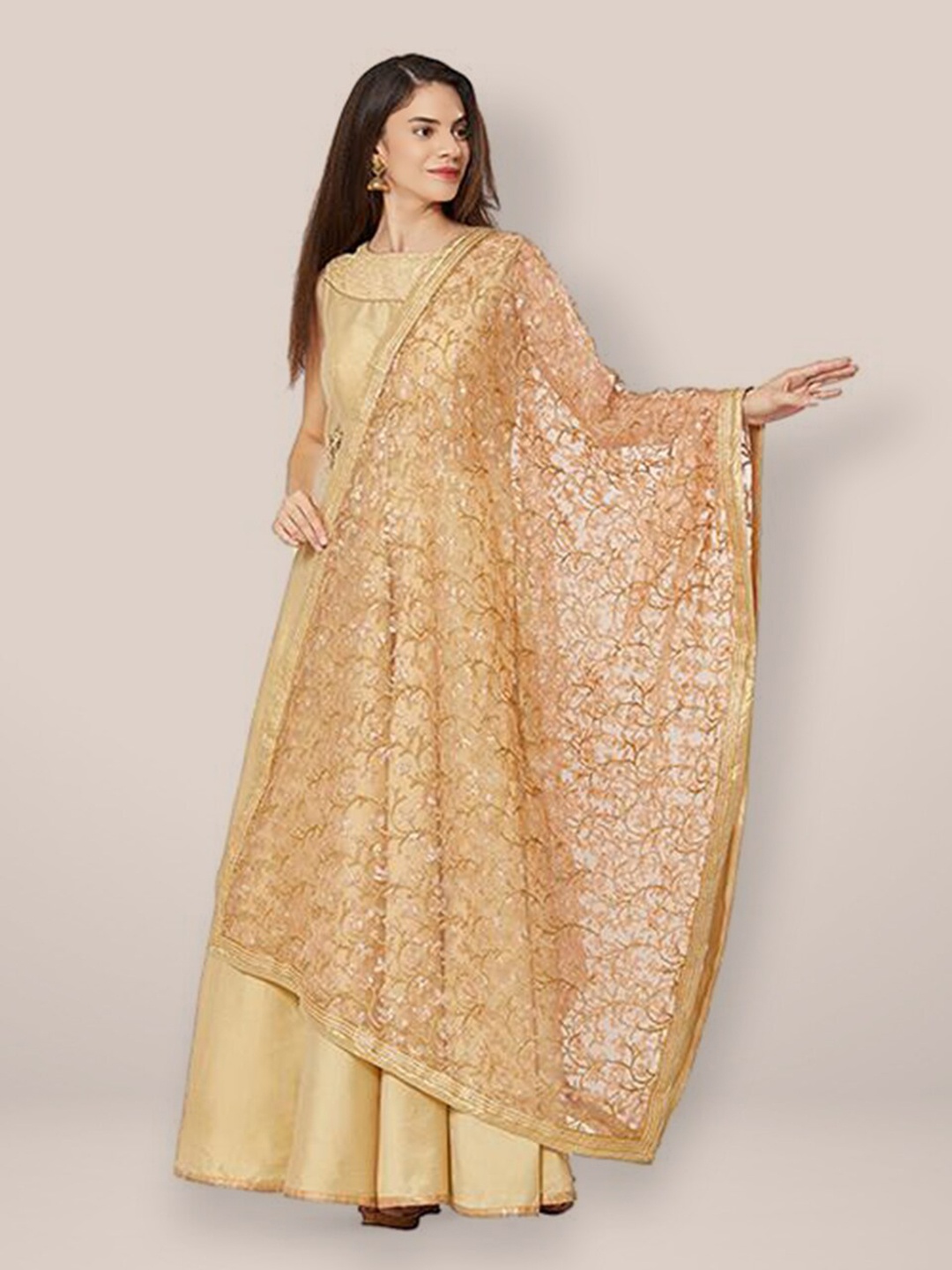 

Dupatta Bazaar Embroidered Dupatta with Zardozi, Peach