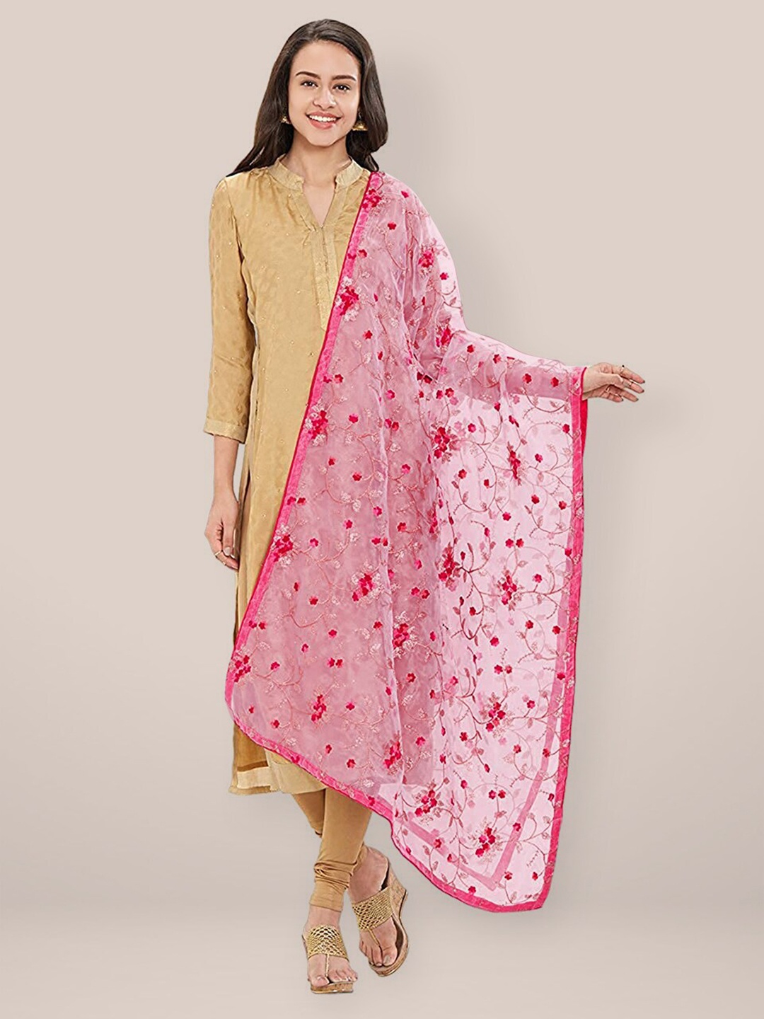 

Dupatta Bazaar Embroidered Organza Dupatta with Sequinned, Pink