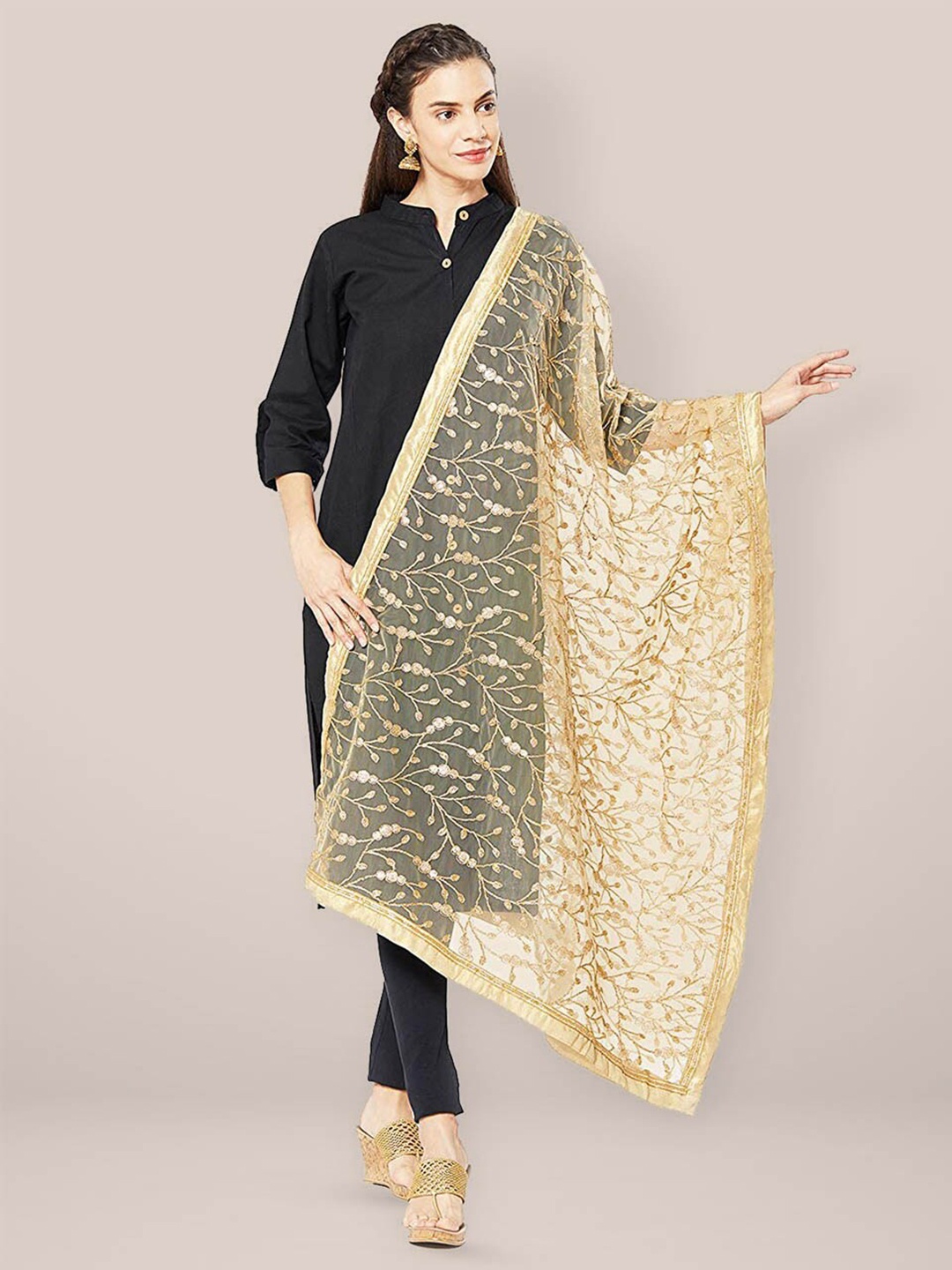 

Dupatta Bazaar Embroidered Dupatta with Zardozi, Gold