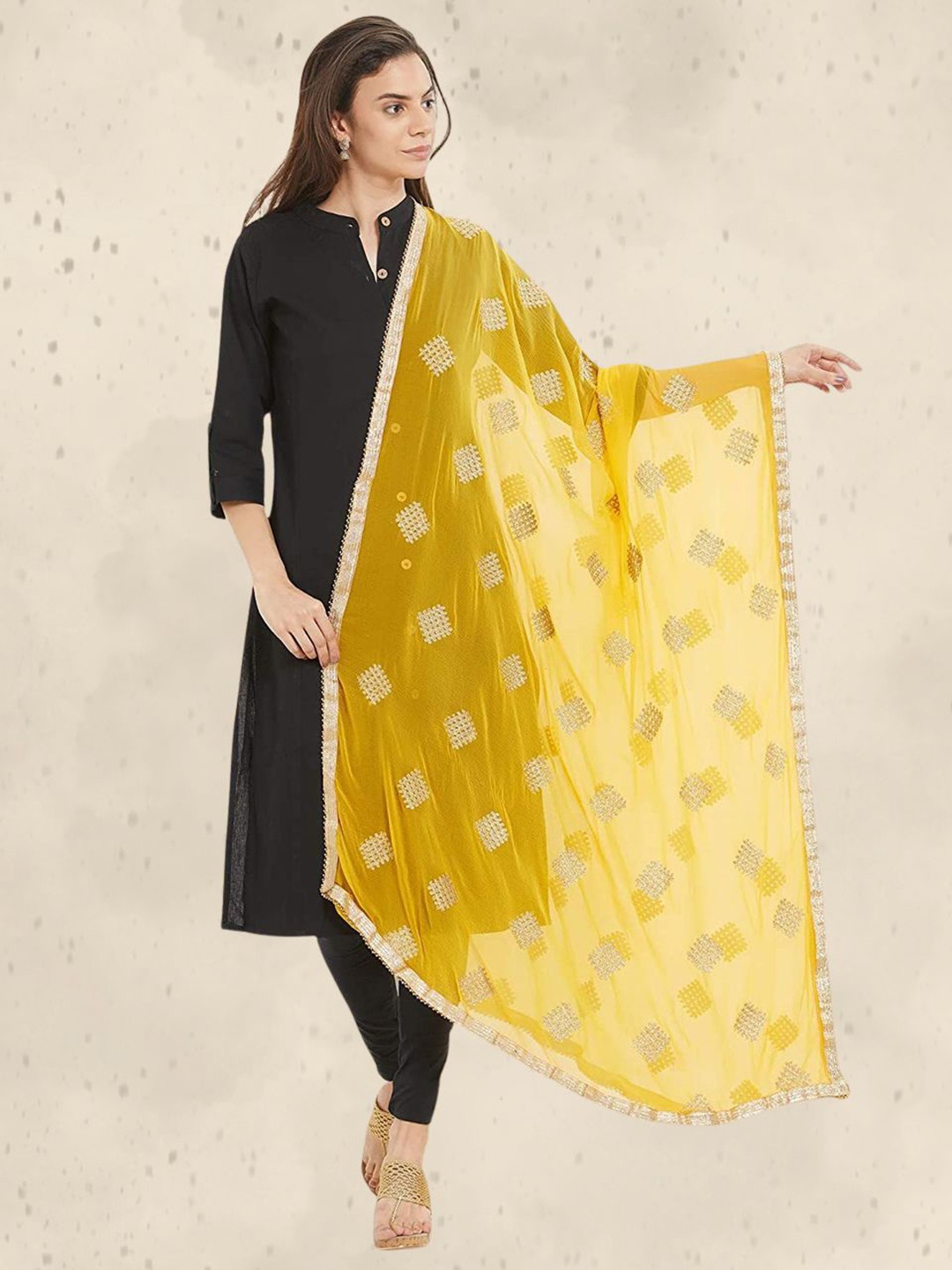 

Dupatta Bazaar Ethnic Motifs Embroidered Dupatta with Zari, Yellow