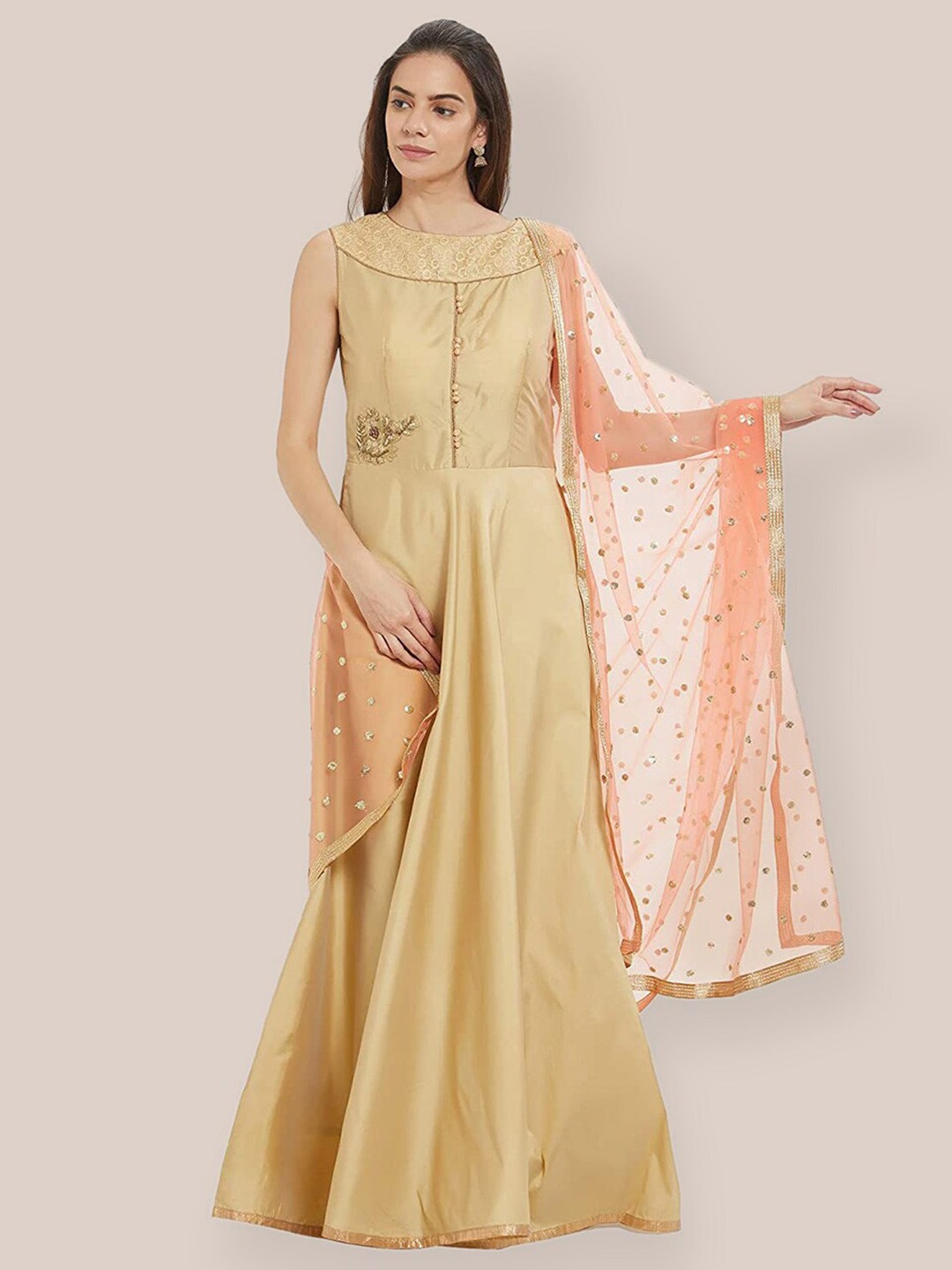 

Dupatta Bazaar Embroidered Dupatta with Sequinned, Peach