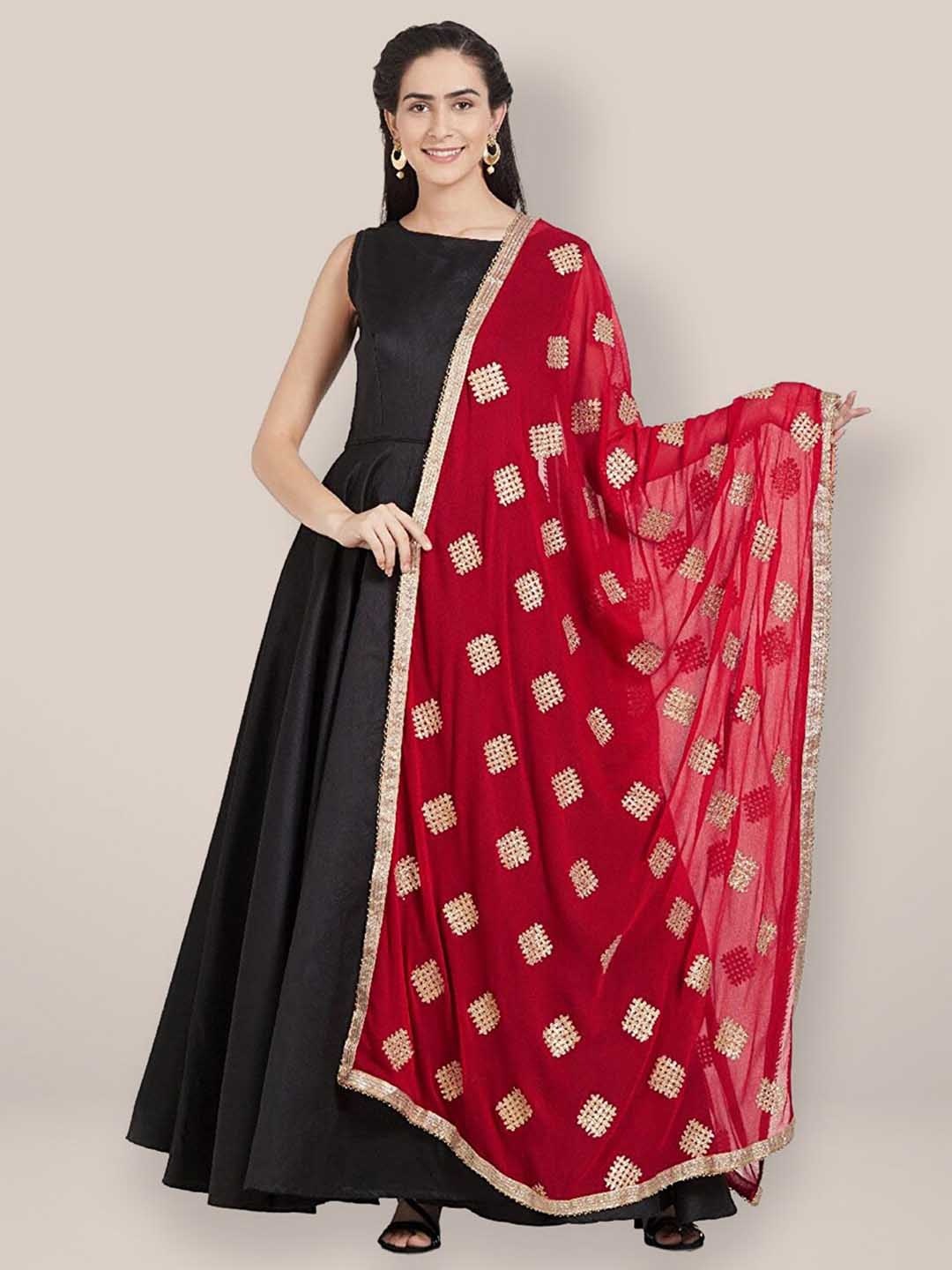 

Dupatta Bazaar Ethnic Motifs Embroidered Dupatta with Zari, Red