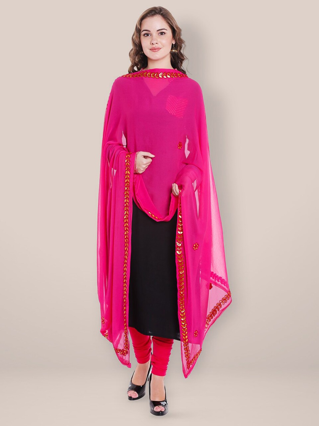 

Dupatta Bazaar Dupatta with Mirror Work, Pink