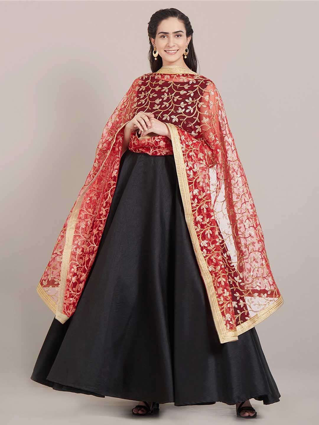 

Dupatta Bazaar Embroidered Dupatta with Sequinned, Red
