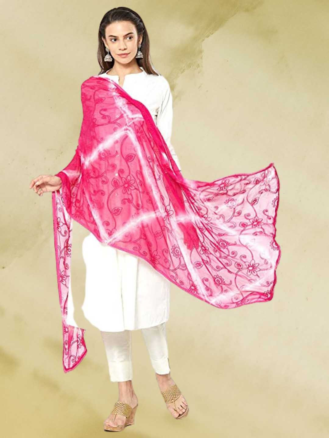 

Dupatta Bazaar Embroidered Dupatta with Thread Work, Pink