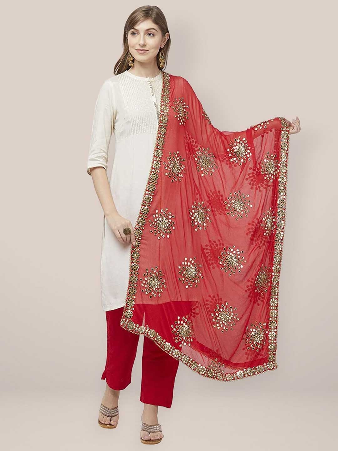 

Dupatta Bazaar Embroidered Dupatta with Gotta Patti, Red