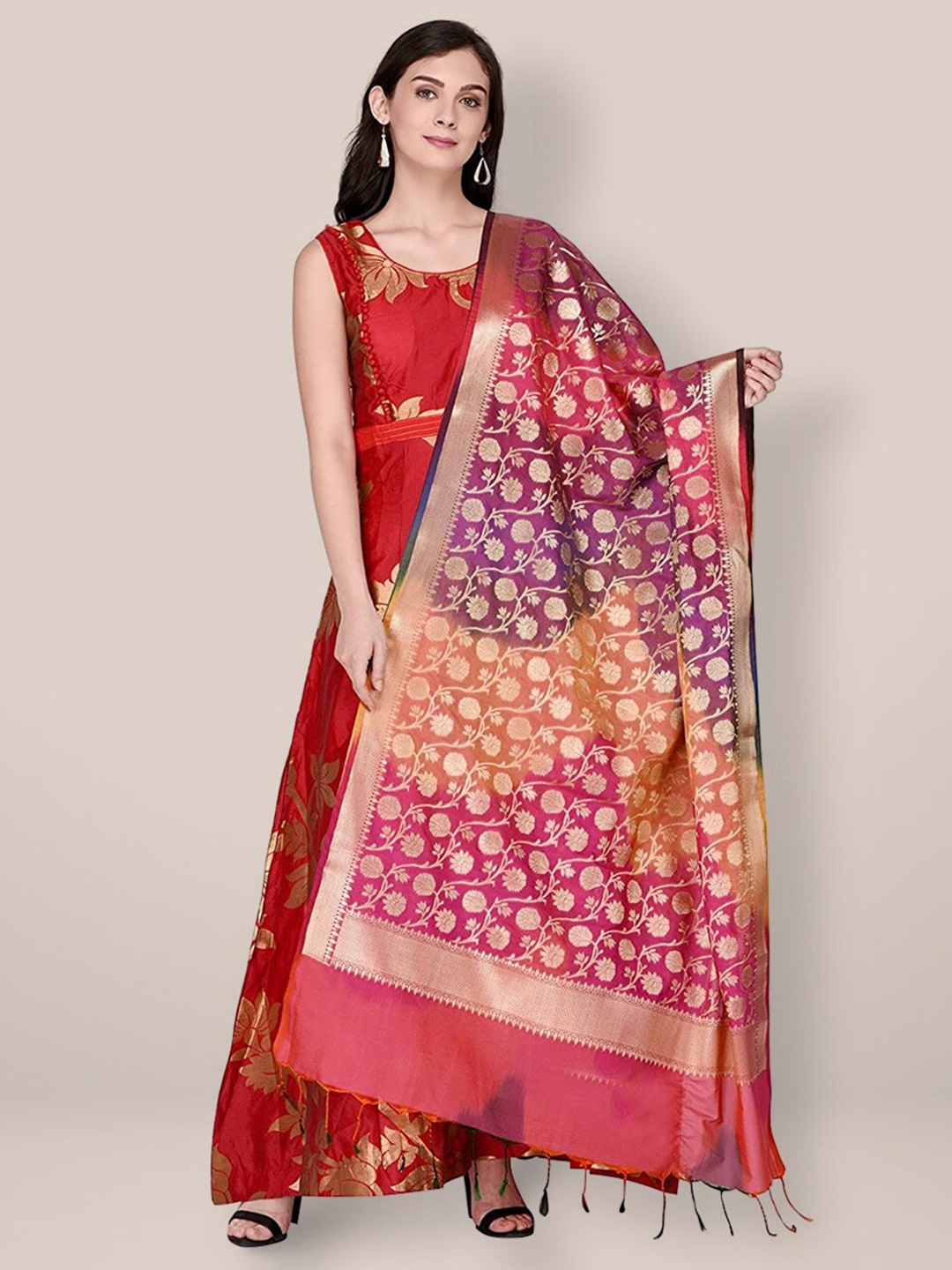 

Dupatta Bazaar Woven Design Pure Silk Dupatta, Pink