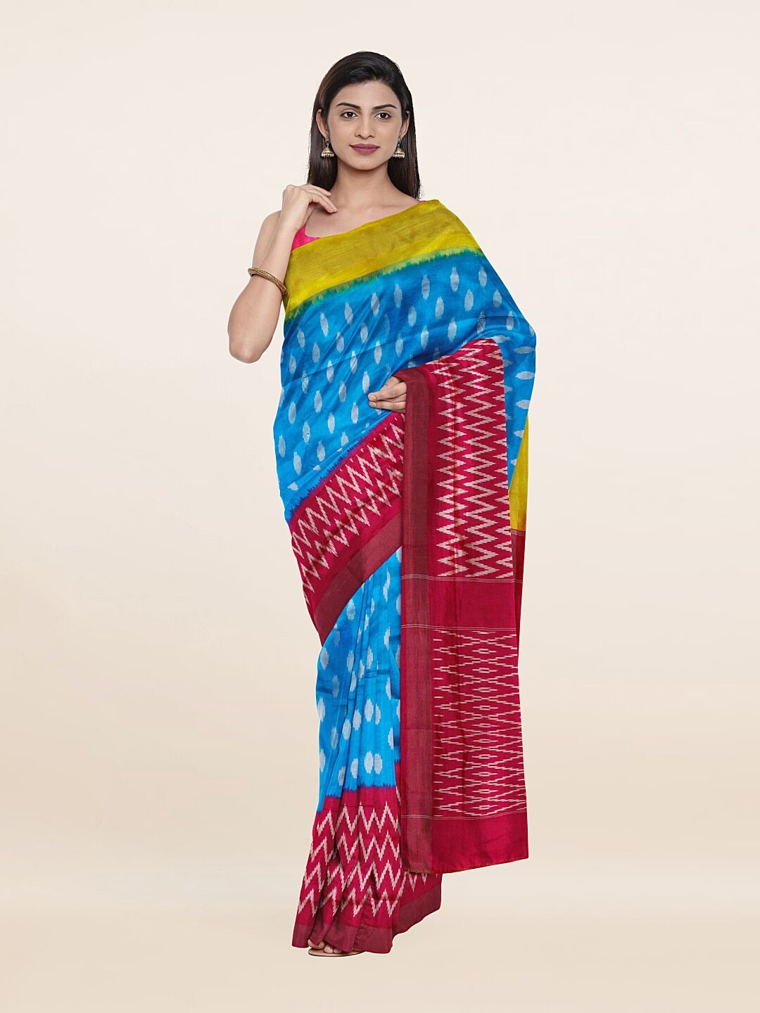 

Pothys Printed Geometric Pure Silk Saree, Blue
