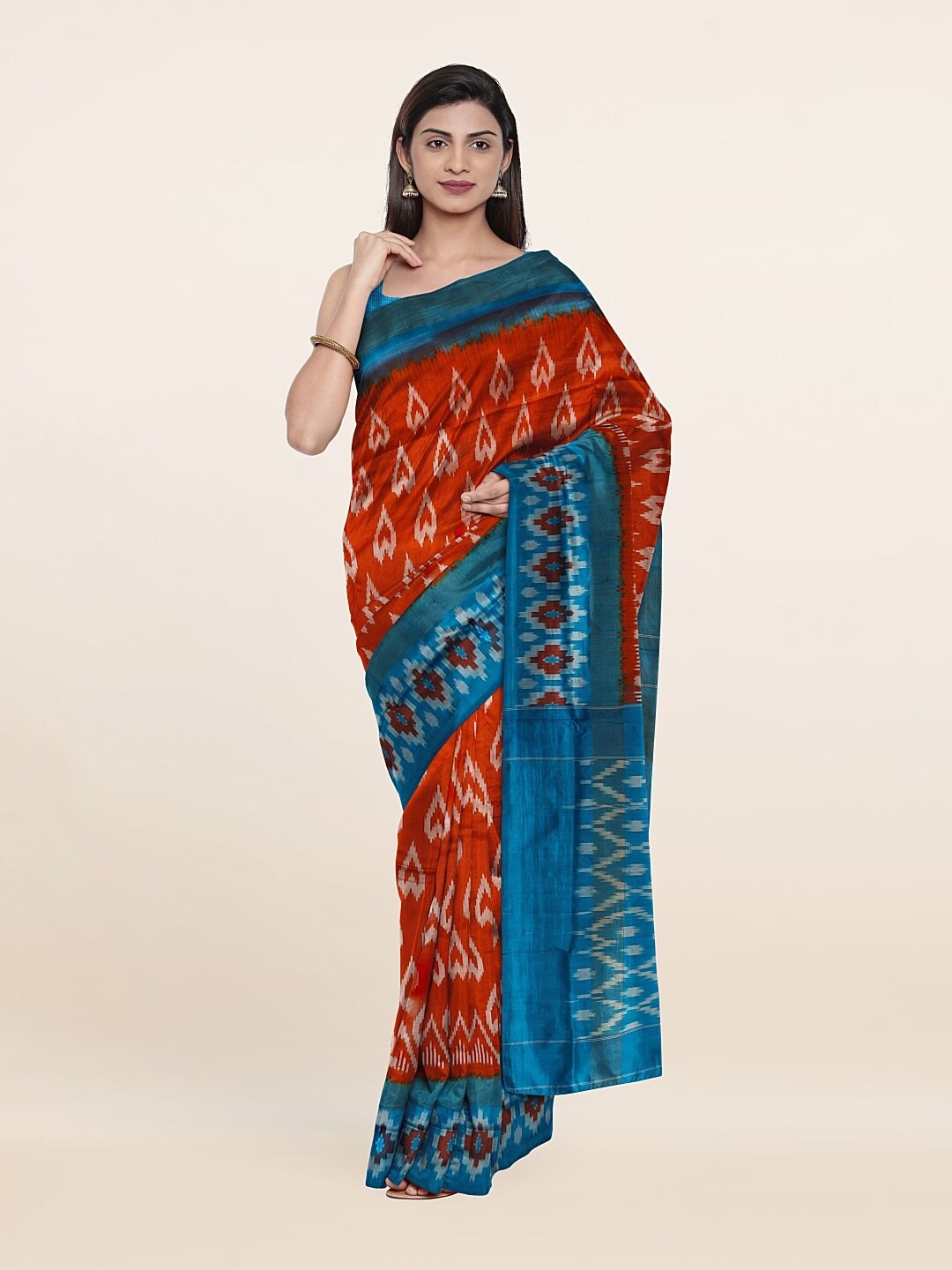 

Pothys Printed Geometric Pure Silk Saree, Rust