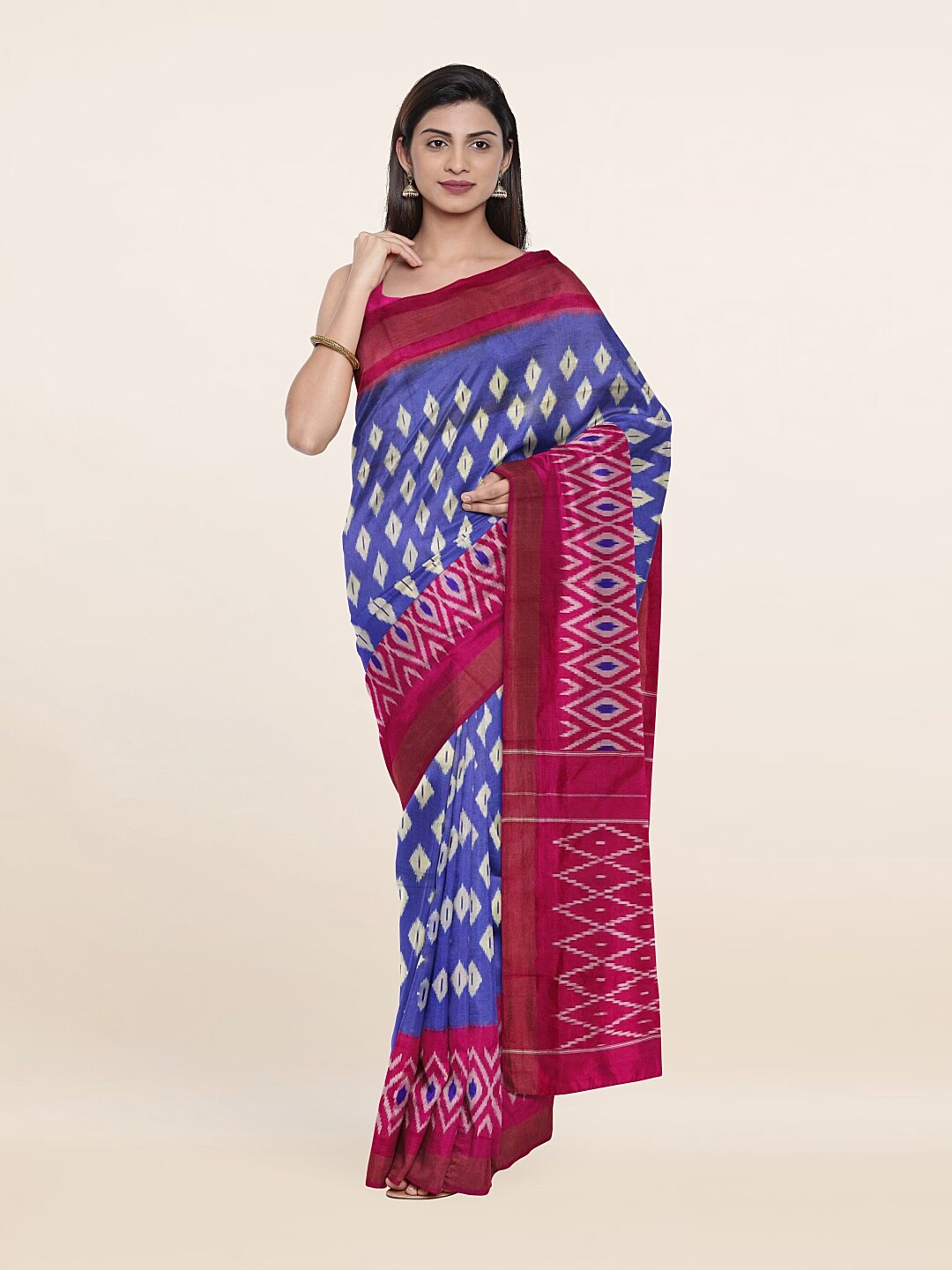 

Pothys Printed Geometric Zari Pure Silk Saree, Blue