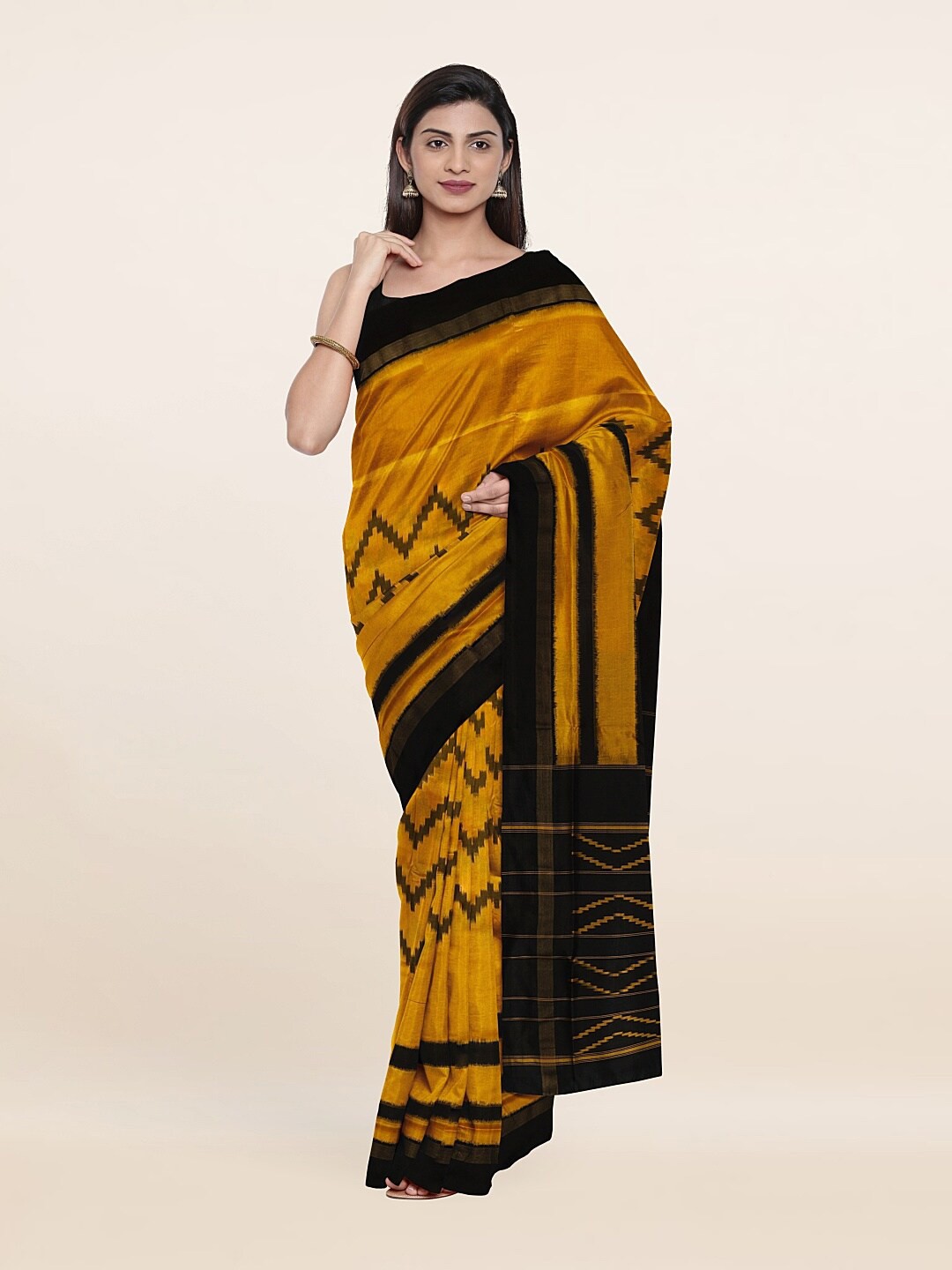

Pothys Printed Geometric Zari Pure Silk Saree, Yellow
