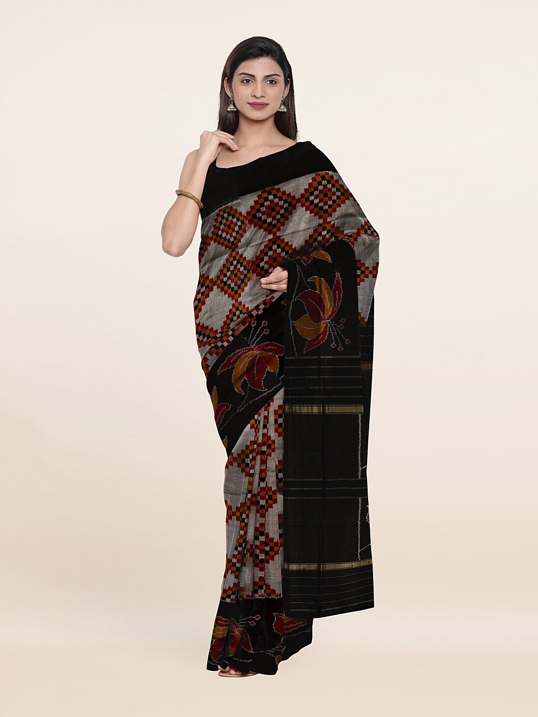 

Pothys Floral Zari Pure Silk Saree, Grey