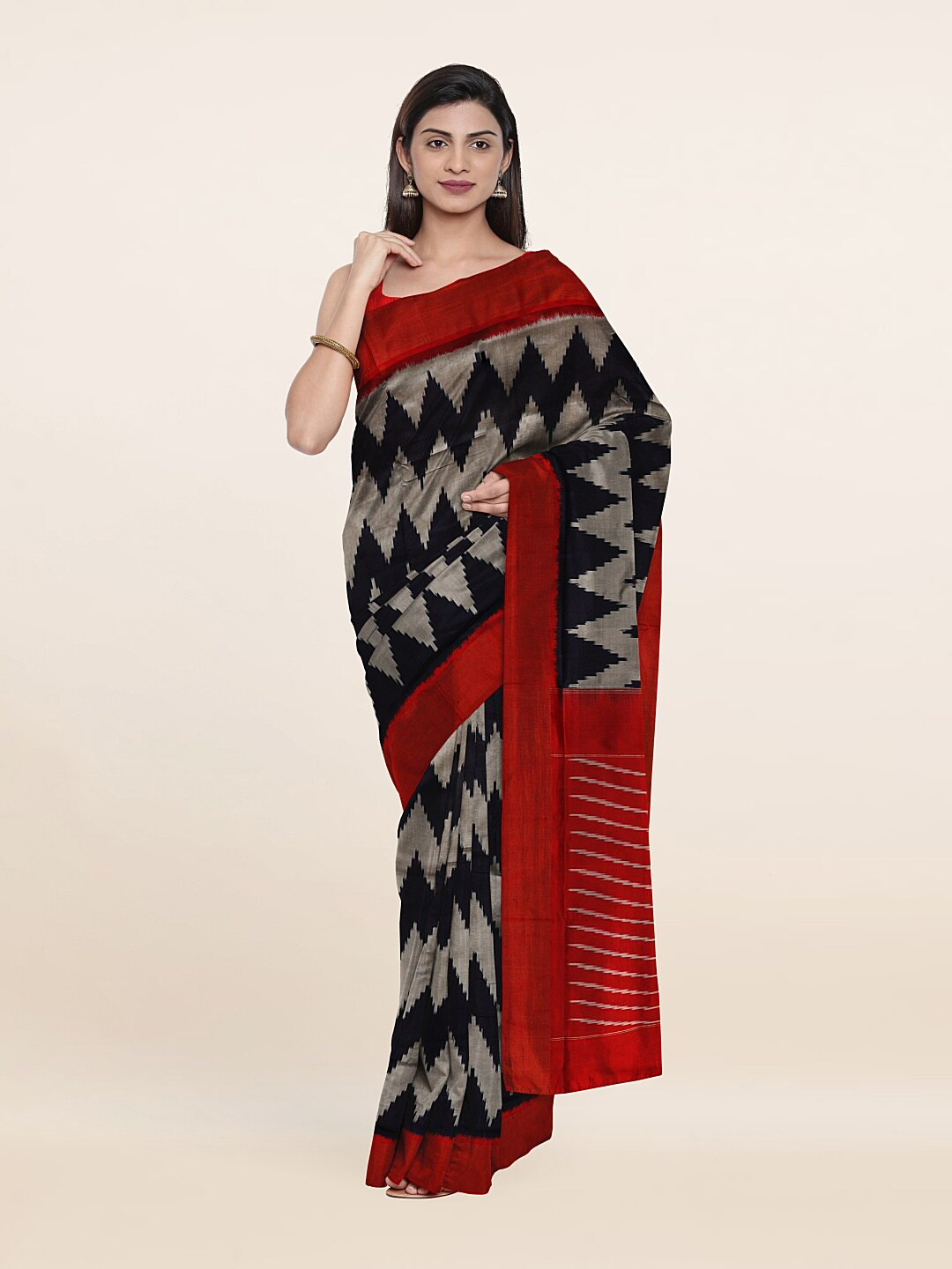 

Pothys Printed Geometric Zari Pure Silk Saree, Grey