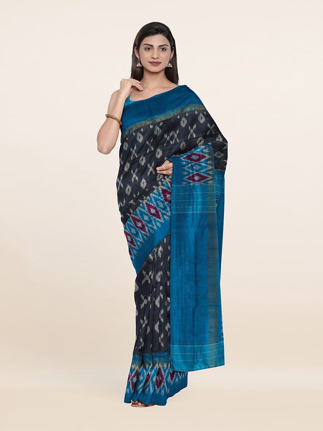 

Pothys Geometric Print Pure Silk Saree, Blue