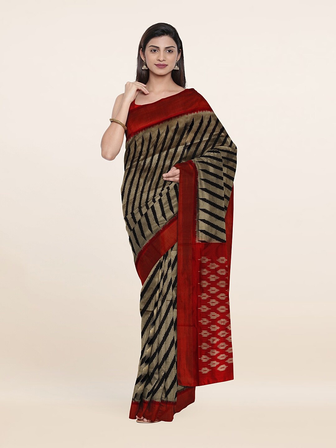 

Pothys Striped Zari Pure Silk Saree, Grey