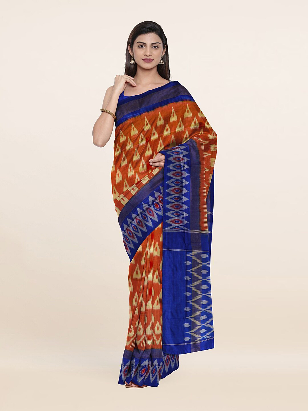 

Pothys Geometric Print Zari Pure Silk Saree, Orange