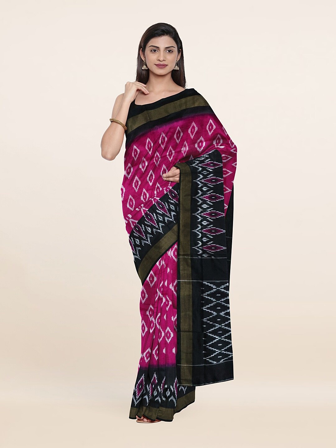 

Pothys Geometric Print Zari Pure Silk Saree, Pink