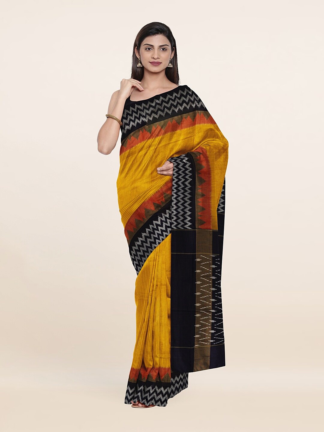 

Pothys Yellow & Black Zari Pure Silk Saree