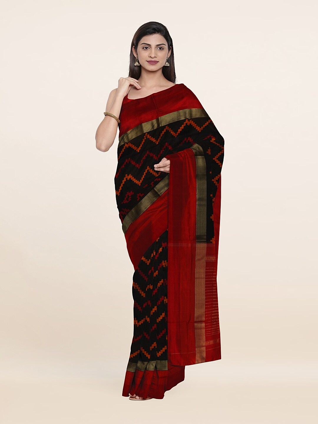 

Pothys Black & Coral Zari Pure Silk Saree