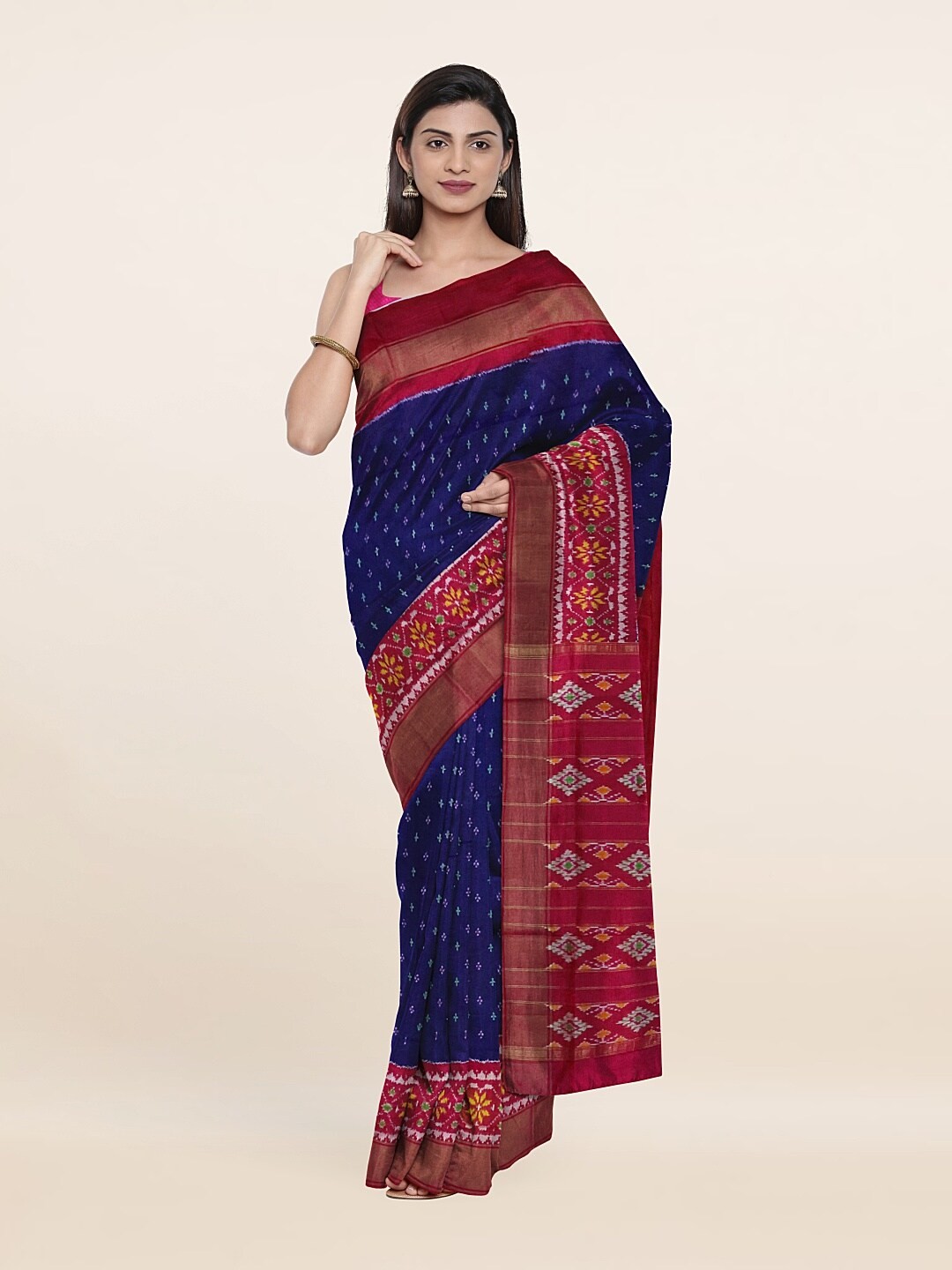 

Pothys Blue & Pink Floral Zari Pure Silk Saree