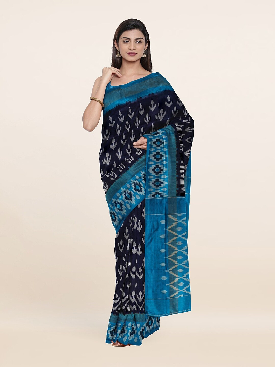 

Pothys Blue & Black Zari Pure Silk Saree