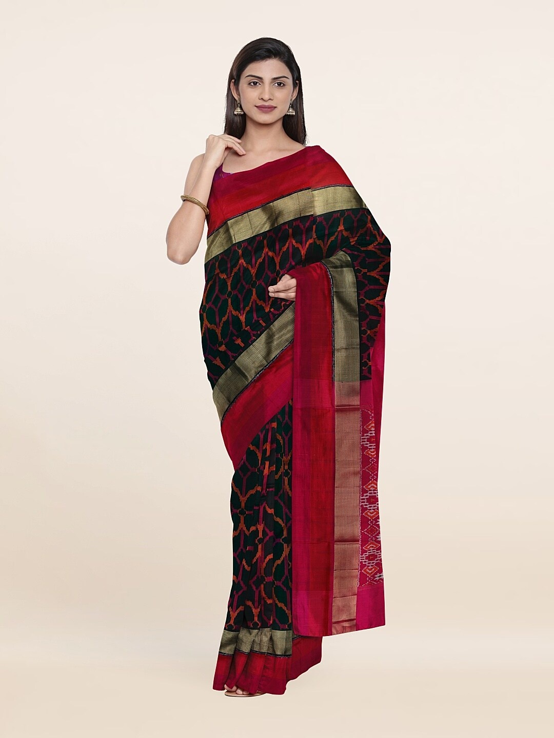 

Pothys Black & Red Pure Silk Saree