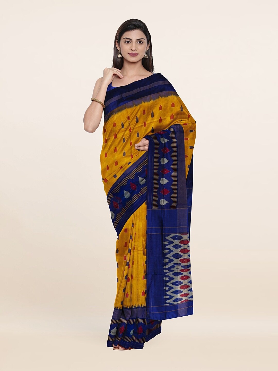 

Pothys Yellow & Blue Zari Pure Silk Saree