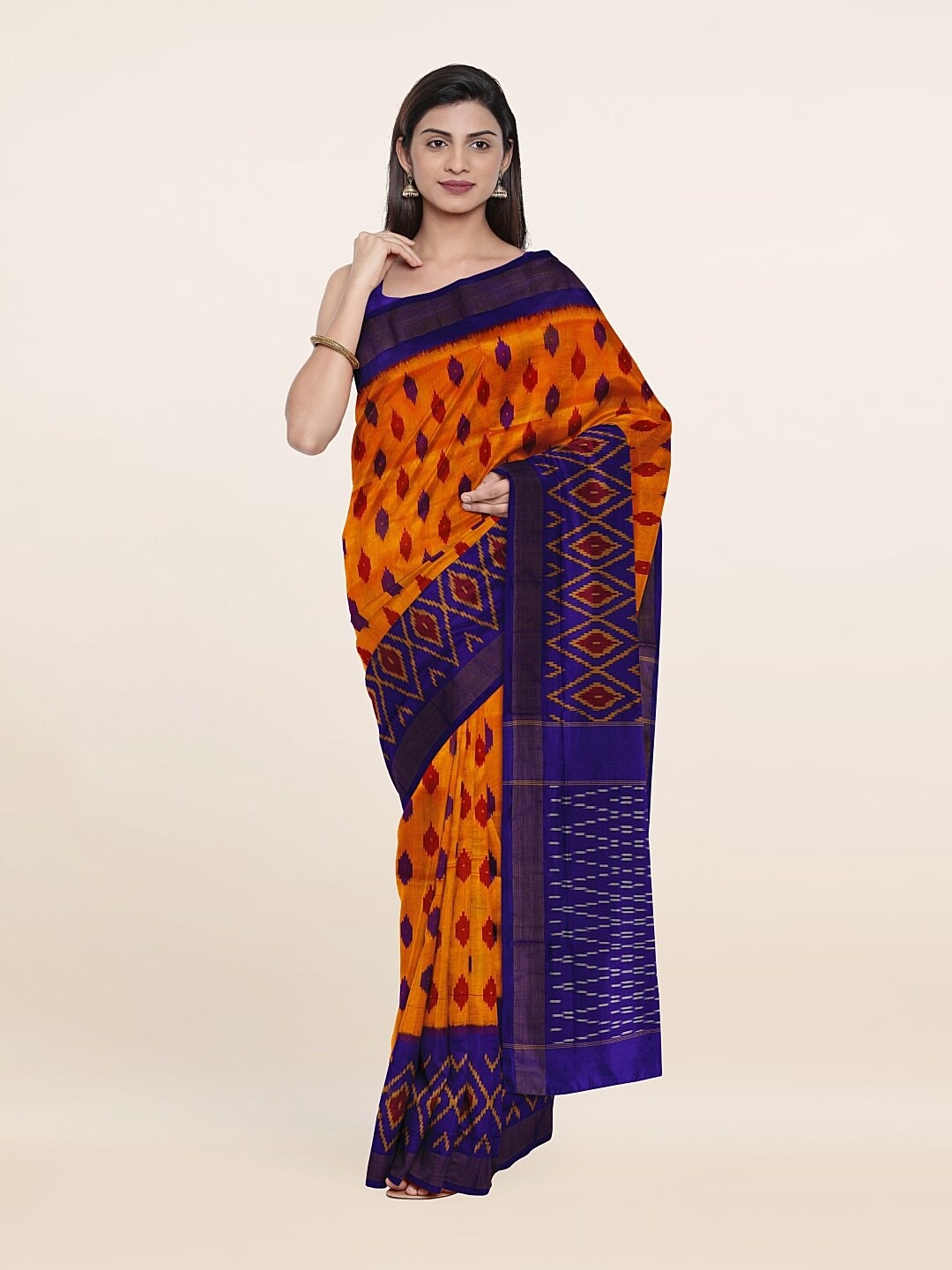 

Pothys Orange & Blue Zari Pure Silk Saree