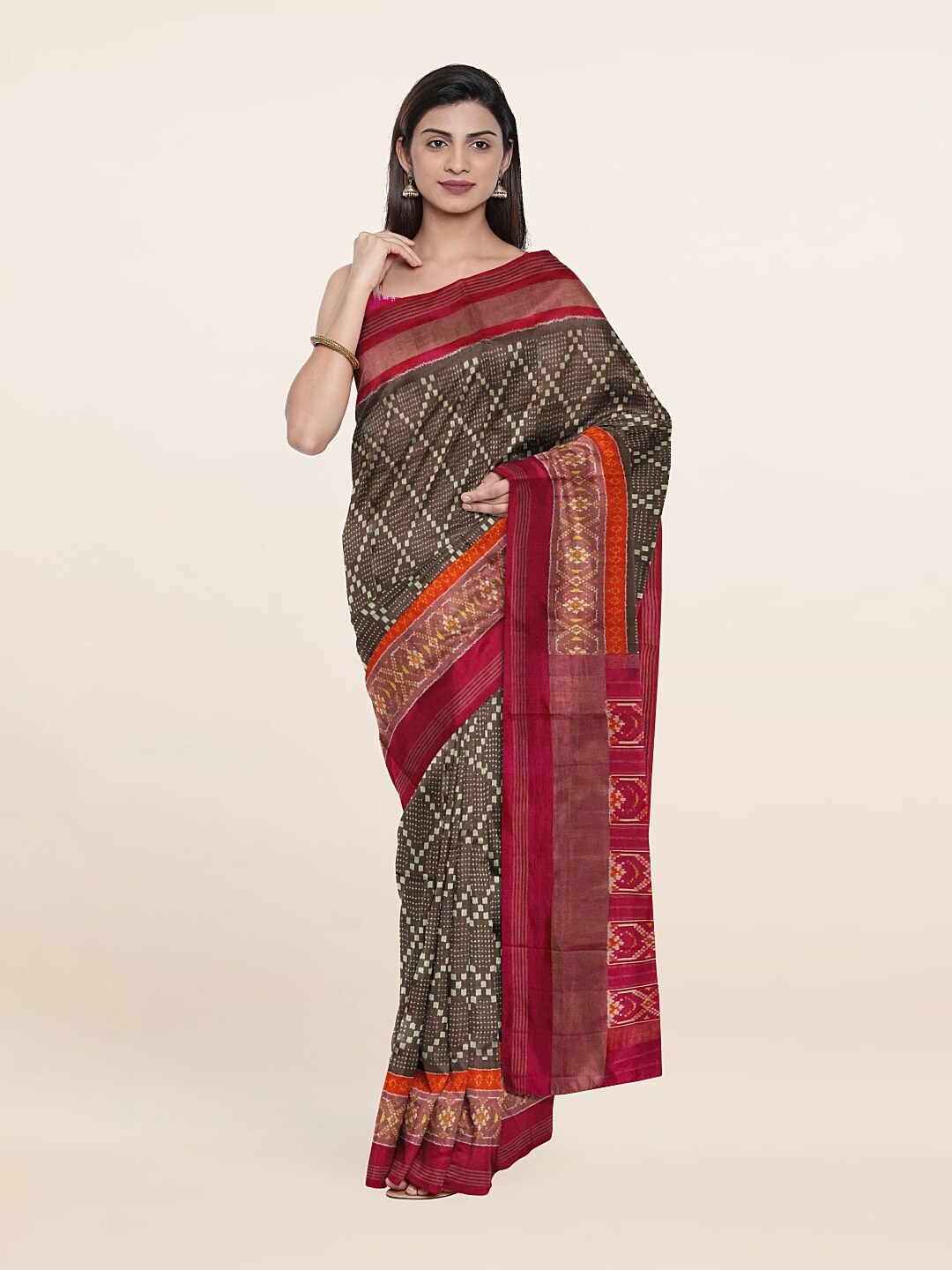 

Pothys Brown & Pink Zari Pure Silk Saree