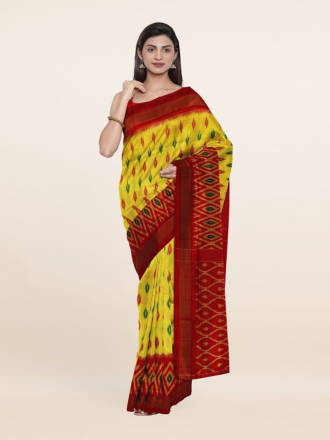 

Pothys Yellow & Red Zari Pure Silk Saree