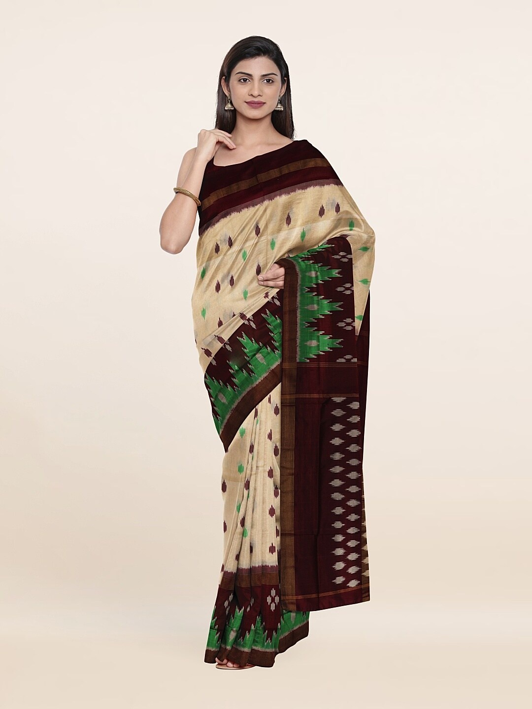 

Pothys Cream-Coloured & Maroon Zari Pure Silk Saree