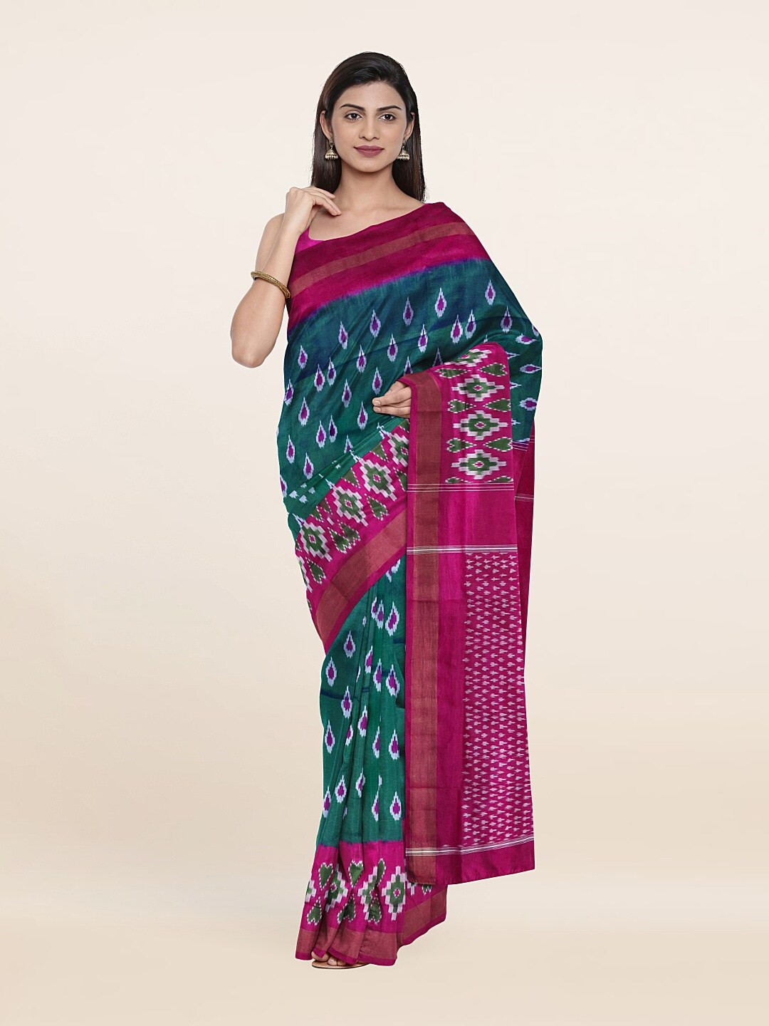 

Pothys Green & Pink Zari Pure Silk Saree