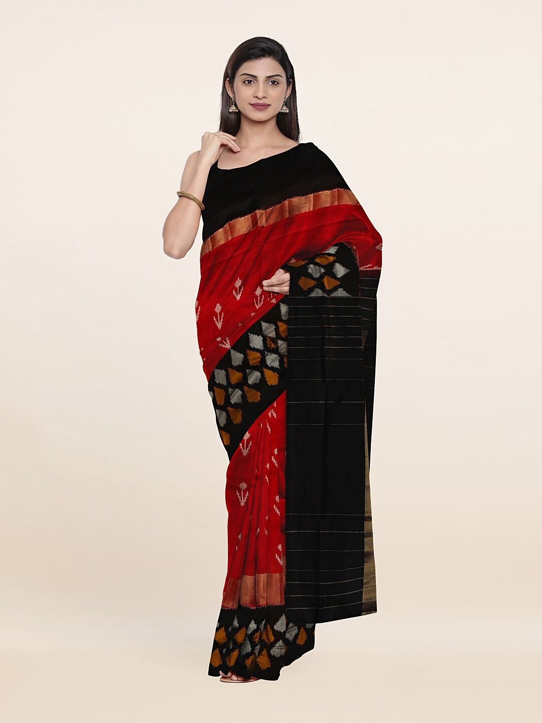 

Pothys Red & Grey Ethnic Motifs Zari Pure Silk Saree