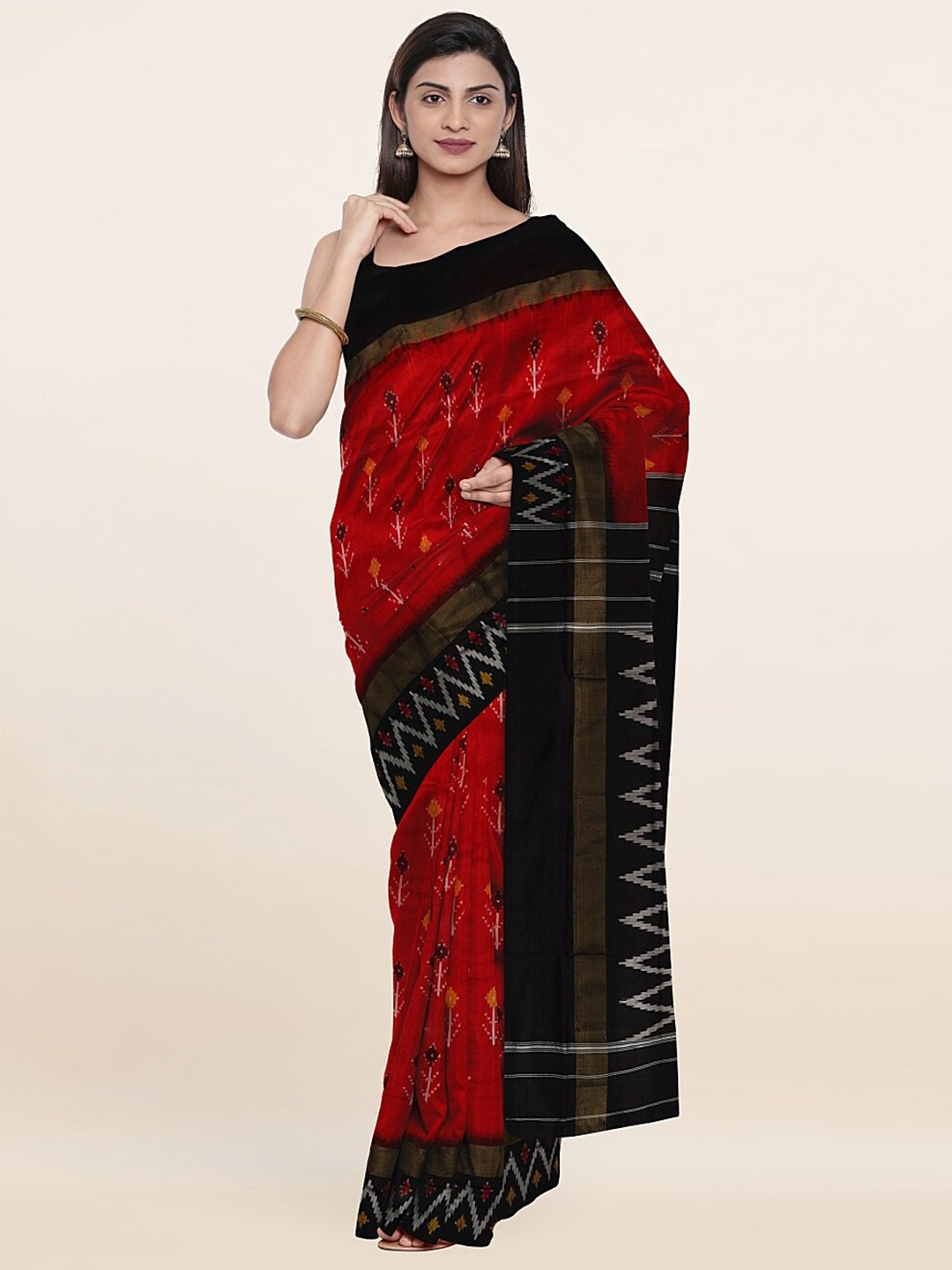 

Pothys Red & Black Floral Zari Pure Silk Saree