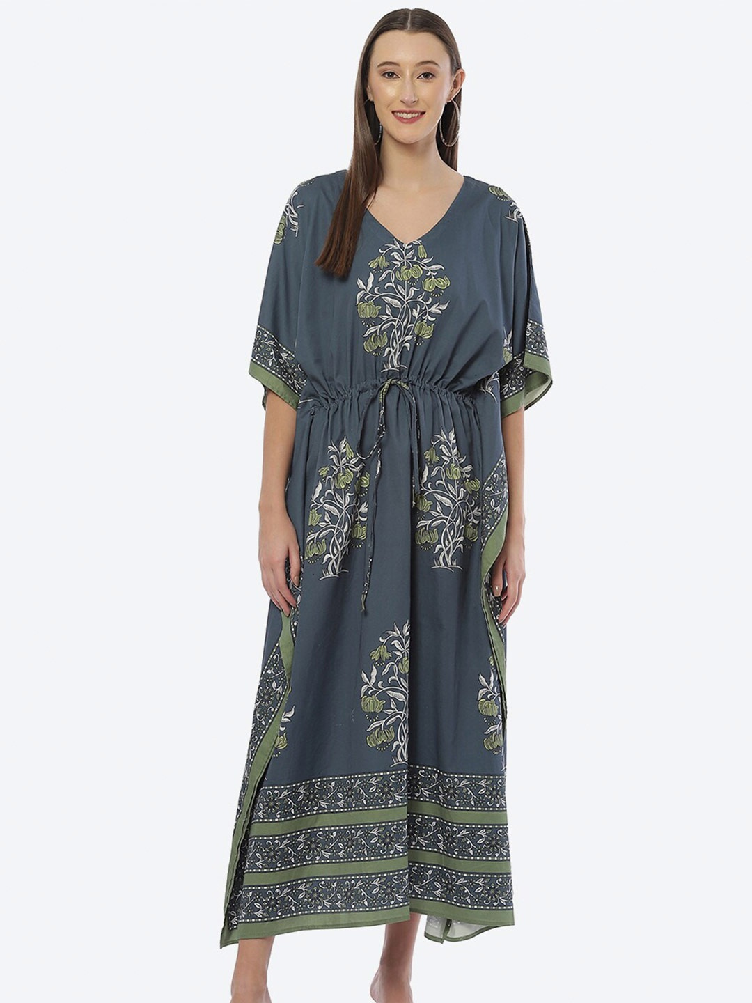 

Biba Floral Printed Maxi Kaftan Nightdress, Grey