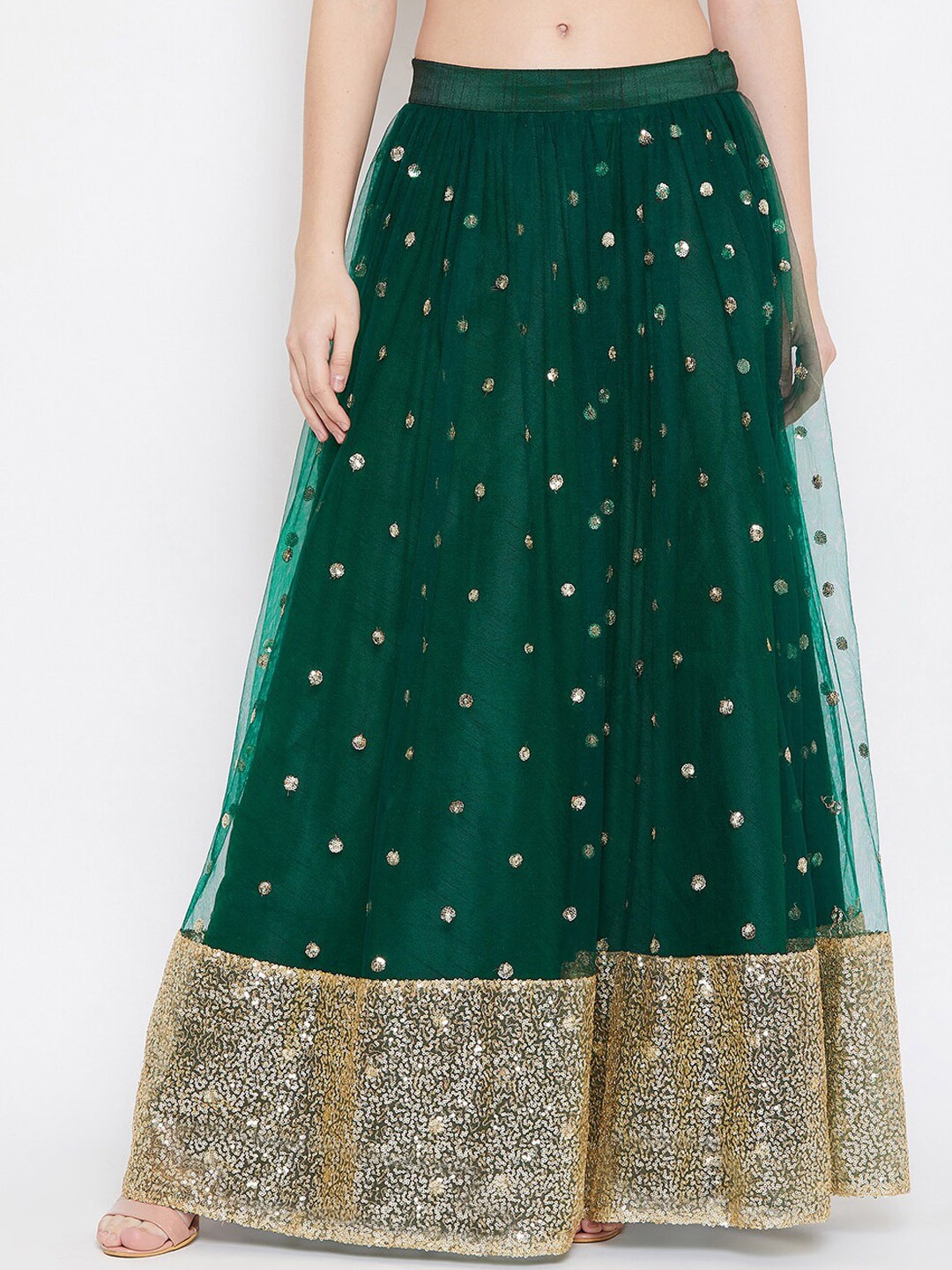 

studio rasa Flared Embellished Maxi Skirt, Green