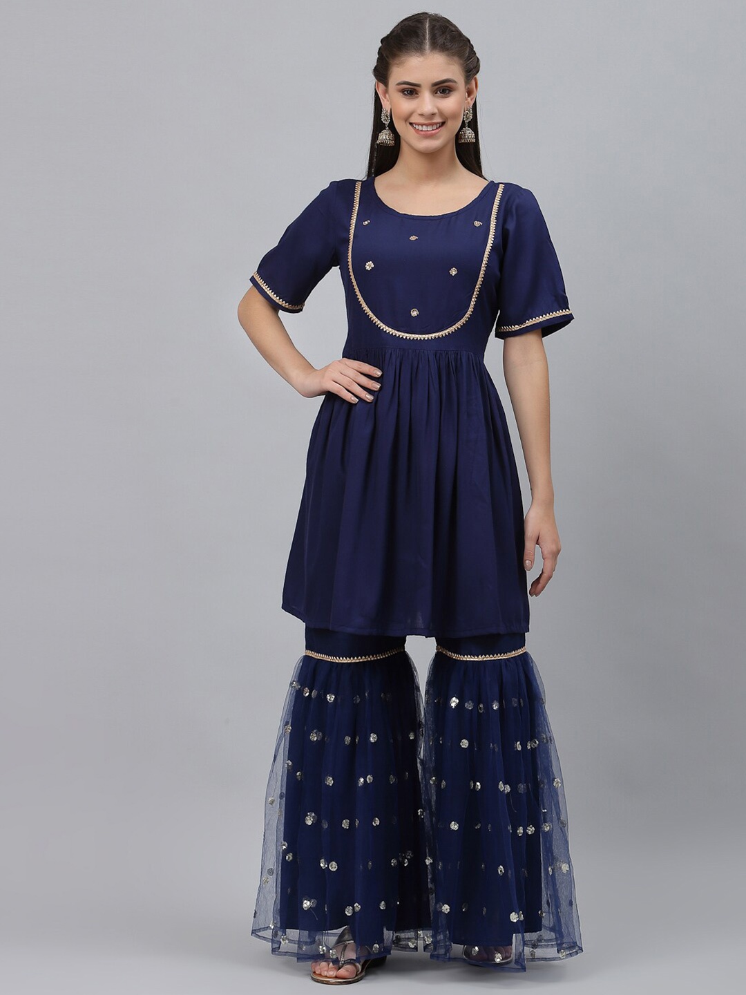 

studio rasa Women Embellished Gotta Patti Kurta, Navy blue