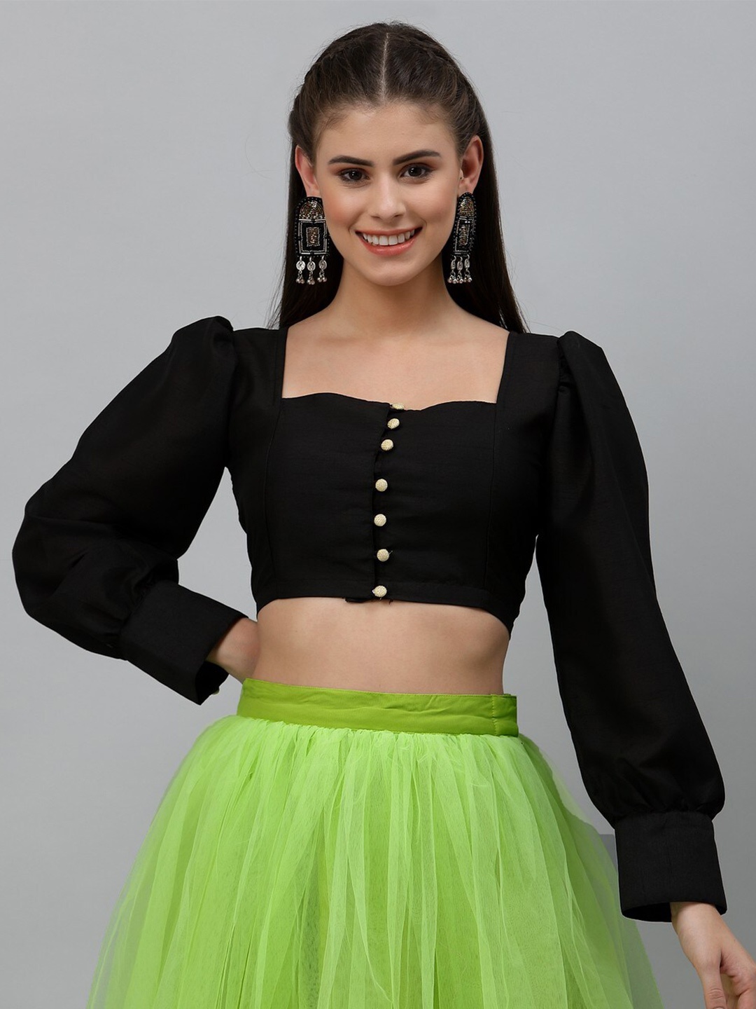 

studio rasa Button Down Crop Top, Black