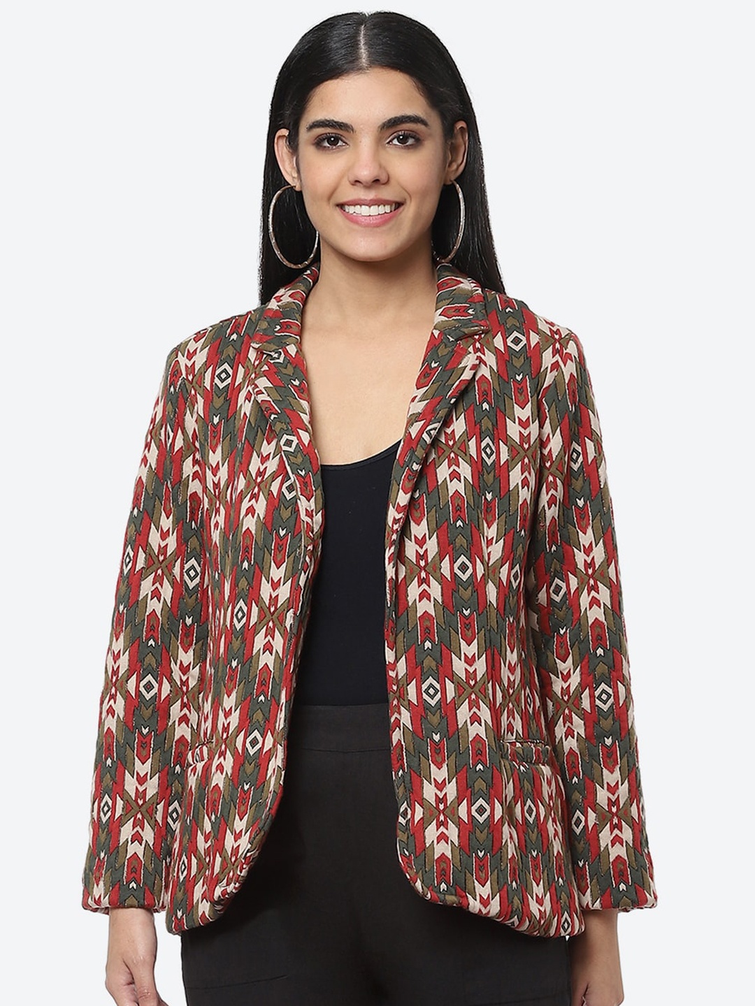 

Biba Women Floral Open Front Jacket, Maroon